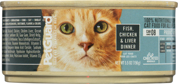 PETGUARD: Fish, Chicken and Liver Dinner Canned Cat Food, 5.5 oz