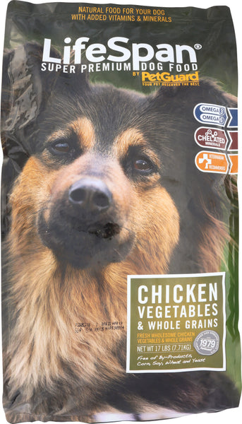 PETGUARD: LifeSpan Premium Dog Food Chicken, Vegetables and Whole Grains, 17 Lb