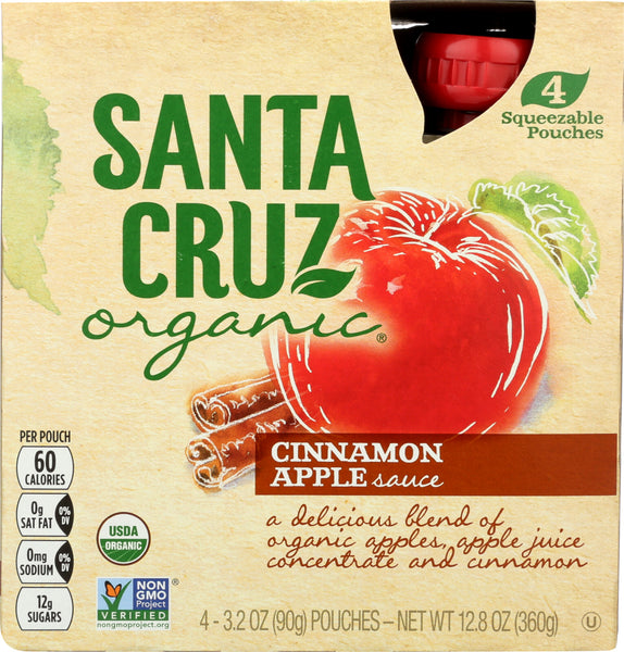 SANTA CRUZ ORGANIC: Cinnamon Apple Sauce 4x3.2oz Pouches, 12.8 oz