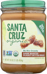 SANTA CRUZ: No Stir Crunchy Dark Roasted Peanut Butter Spread, 16 oz