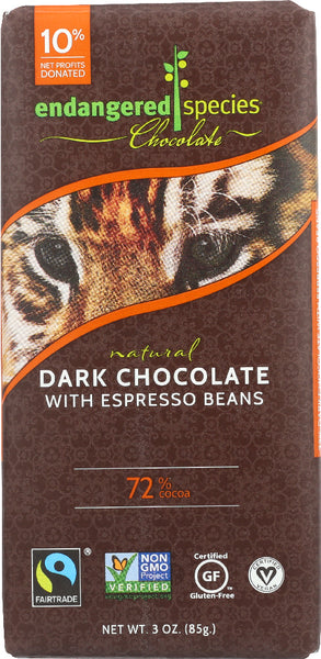 ENDANGERED SPECIES: Natural Dark Chocolate Bar with Espresso Beans, 3 oz