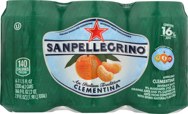 SAN PELLEGRINO: Sparkling Clementina Beverage 6 Count (11.15 oz each), 66.9 oz