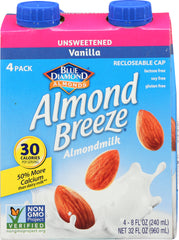 BLUE DIAMOND: Almond Breeze Unsweetened Vanilla Pack of 4, 32 oz