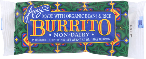 AMYS: Organic Beans and Rice Non-Dairy Burrito, 6 oz