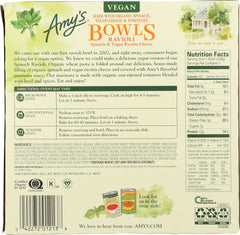 AMYS: Spinach and Vegan Ricotta Cheeze Ravioli Bowls, 8.40 oz