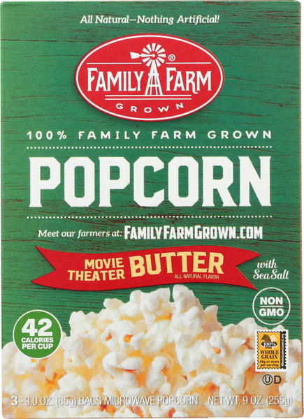 FAMILY FARM GROWN: Microwave Movie Theater Butter Popcorn 3 Count, 9 oz