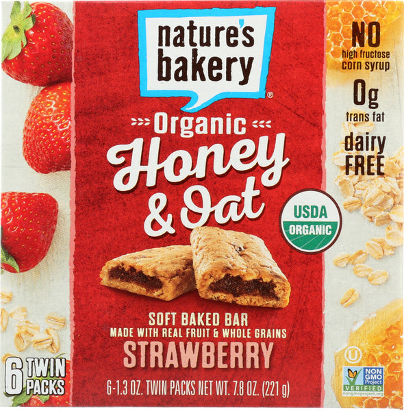 NATURES BAKERY: Organic Honey & Oat Bar Strawberry, 7.8 oz