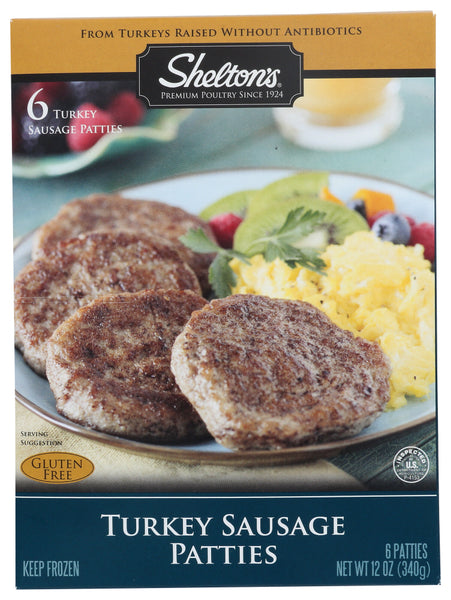 SHELTON'S POULTRY: Turkey Sausage Patties, 12 oz