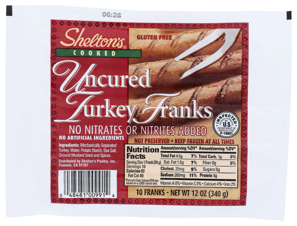 SHELTON'S: Uncured Turkey Frank, 12 oz