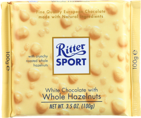 RITTER SPORT: White Chocolate with Whole Hazelnuts Bar, 3.5 oz