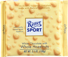 RITTER SPORT: White Chocolate with Whole Hazelnuts Bar, 3.5 oz