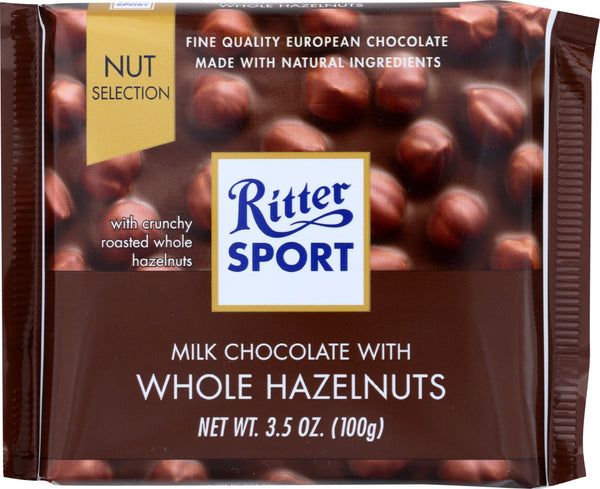 RITTER SPORT: Milk Chocolate with Whole Hazelnuts, 3.5 oz