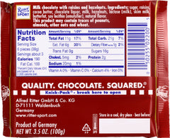 RITTER SPORT: Milk Chocolate with Raisins & Hazelnuts Bar, 3.5 oz