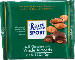 RITTER SPORT: Milk Chocolate with Whole Almonds, 3.5 oz