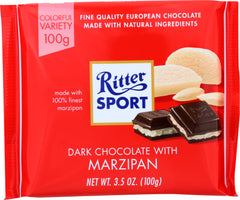 RITTER SPORT: Dark Chocolate with Marzipan, 3.5 oz