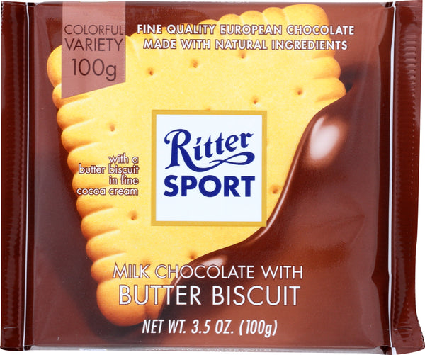 RITTER SPORT: Milk Chocolate with Butter Biscuit, 3.5 oz