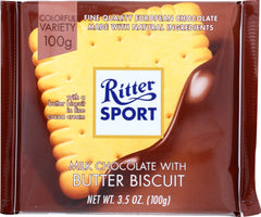 RITTER SPORT: Milk Chocolate with Butter Biscuit, 3.5 oz