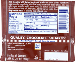 RITTER SPORT: Milk Chocolate with Butter Biscuit, 3.5 oz