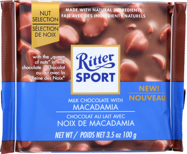 RITTER SPORT: Milk Chocolate w/ Macadamia Choco Bar, 3.5 oz