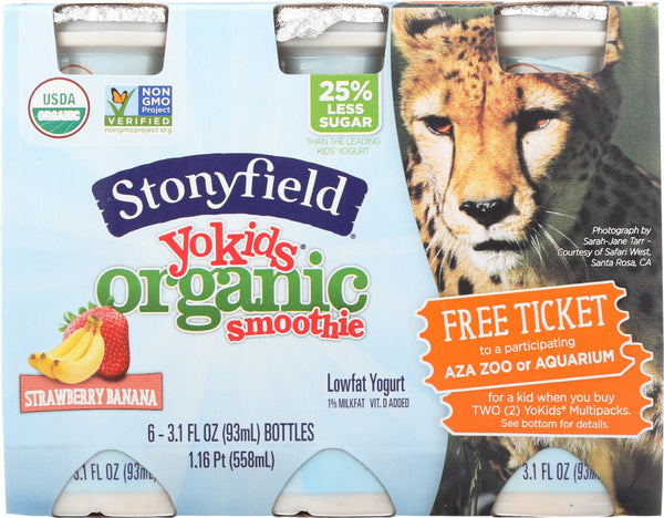 STONYFIELD: Organic YoKids Smoothies Strawbana 6 Count, 18.6 Oz