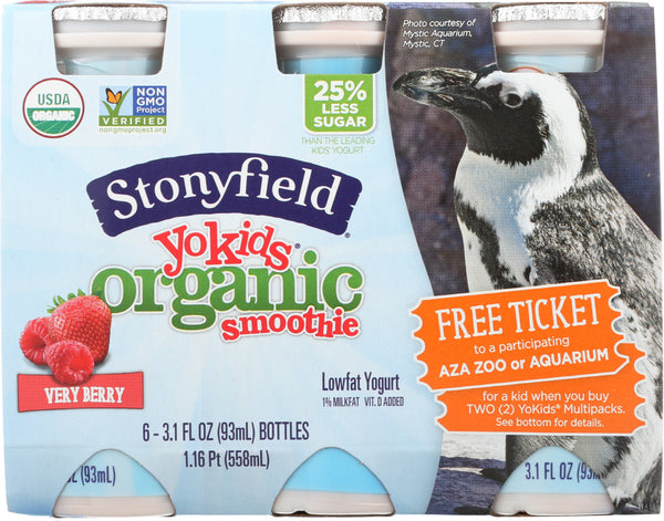 STONYFIELD: Organic YoKids Smoothies Very Berry 6 Count, 18.6 Oz