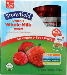 STONYFIELD: Whole Milk Yogurt 4-Pouches Strawberry Beet Berry, 14 oz