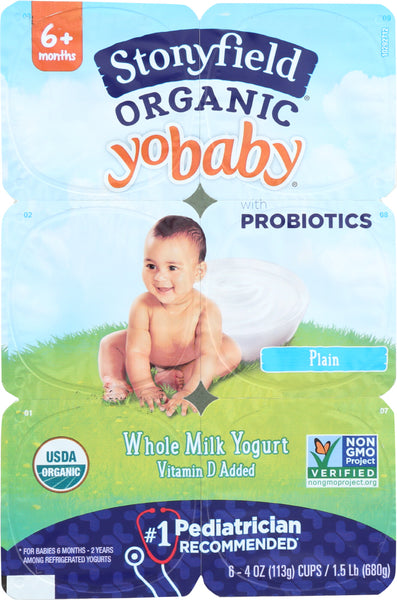 STONYFIELD: Organic YoBaby Plain Yogurt 6 Pack (4 oz each), 24 oz