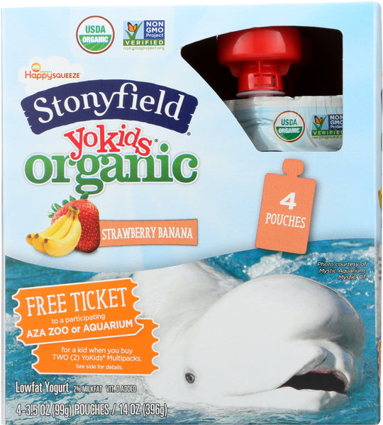 STONYFIELD: Yokids Strawberry Banana 4 pack ,14 oz