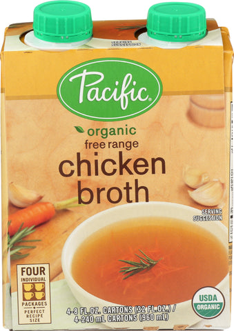 PACIFIC FOODS: Organic Broth Chicken Free Range 4 Pack (8 Oz Each), 32 oz