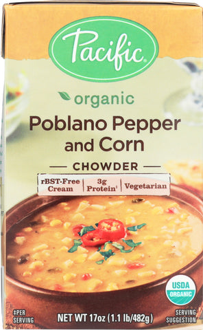 PACIFIC FOODS: Soup Rte Poblano Pepper Corn Organic, 17 oz