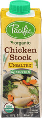 PACIFIC FOODS: Organic Chicken Stock Unsalted Single Serve, 8 oz