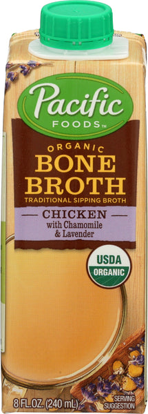 PACIFIC FOODS: Organic Bone Broth Chicken with Chamomile and Lavender, 8 oz