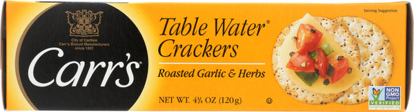 CARRS: Table Water Crackers Roasted Garlic and Herb, 4.25 oz