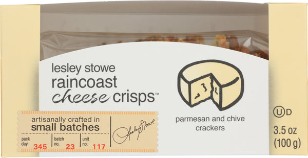 LESLEY STOWE: Parmesan And Chive Cheese Crisps, 3.5 oz