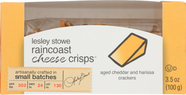 LESLEY STOWE: Cheddar And Harissa Cheese Crisps, 3.5 oz