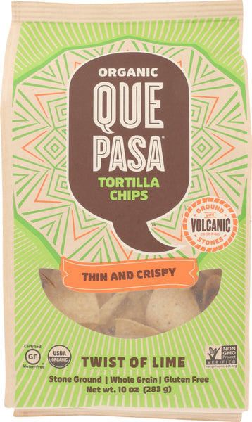 QUE PASA: Thin & Crispy Tortilla Chips Twist of Lime, 10 oz