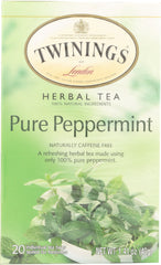 TWININGS OF LONDON: Pure Peppermint Tea Caffeine Free 20 Tea Bags, 1.41 Oz