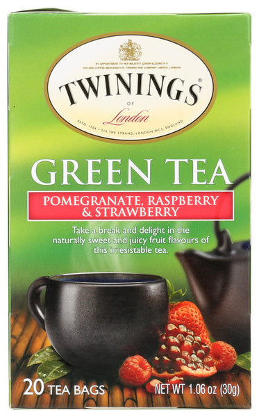 TWININGS OF LONDON: Green Tea Pomegranate Raspberry & Strawberry, 20 Tea Bags, 1.06 Oz