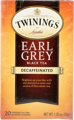 TWININGS OF LONDON: Classics Earl Grey Naturally Decaffeinated, 20 Tea Bags, 1.23 oz