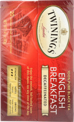 TWININGS OF LONDON: Classics English Breakfast Tea Naturally Decaffeinated, 20 Tea Bags, 1.41 oz