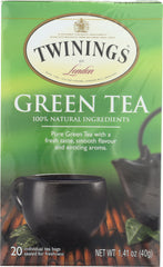 TWININGS OF LONDON: Tea Green Tea Light Flavour Strength, 20 Tea Bags, 1.41 Oz