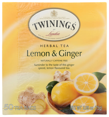 TWINING TEA: Lemon & Ginger Herbal Tea, 50 bg