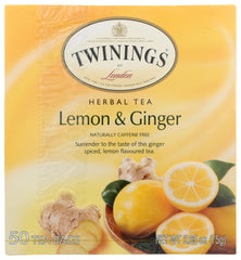 TWINING TEA: Lemon & Ginger Herbal Tea, 50 bg