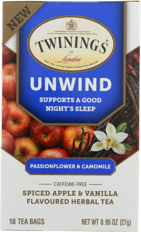 TWINING TEA: Unwind Spiced Apple & Vanilla Herbal Tea, 18 bg