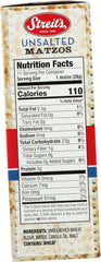 STREITS: Unsalted Matzo, 11 oz