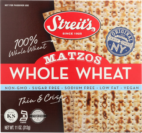 STREITS: Whole Wheat Matzo, 11 oz