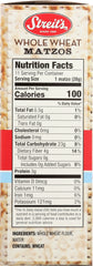 STREITS: Whole Wheat Matzo, 11 oz