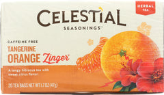 CELESTIAL SEASONINGS: Tangerine Orange Zinger Herbal Tea Caffeine Free 20 Tea Bags, 1.7 oz