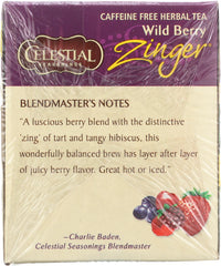 CELESTIAL SEASONINGS: Wild Berry Zinger Herbal Tea Caffeine Free 20 Tea Bags, 1.7 oz