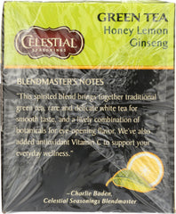 CELESTIAL SEASONINGS: Green Tea With White Tea Honey Lemon Ginseng 20 Tea Bags, 1.5 oz